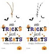 Alynta Halloween Tags with String 50Pcs Happy Halloween Paper Gift Tags | No Tricks Just Treats T...
