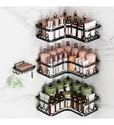 Veken Corner Adhesive Shower Caddy 4-Pack with Soap Holder&Hooks,No Drilling Shower Shelves,Rustp...