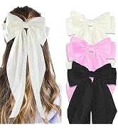 Canitor Hair Bows for Women Silky Satin Hair Ribbon Hair Barrettes Clip Oversized Long Tail Pink ...