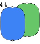 WELLMAKING 5x6.6ft Green Blue 2-in-1 Screen Backdrop for Photography, Pop Up Collapsible Photo Ba...