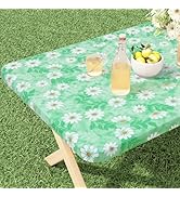 misaya Rectangle Vinyl Tablecloth, Fitted Table Cover, 100% Waterproof, Elastic Edge, Plastic Tab...