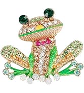 Green Frog Brooch Pins for Women, Cute Rhinestone Inlaid Frog Enamel Animal Brooch Shirt Collar B...