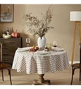 Home Bargains Plus Hilton Plaid Spring and Easter Fabric Tablecloth, 70 Inch Round, Red Taupe and...