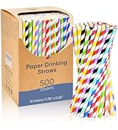 Lives on Green 7.75" Colorful Striped Paper Drinking Straws, 500 Counts in Bulk, 10 Assorted Colo...