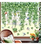 decalmile Spring Evergreen Ivy Leaves Double Sided Window Clings Hanging Green Vine Bird Butterfl...