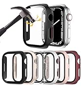 6 Pack Hard PC Case with Tempered Glass Screen Protector for Apple Watch 44mm SE(2nd Gen) Series ...