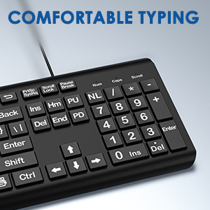 Large Print Computer Keyboard WiredUSB Full Size Quiet Keyboard Oversized Print Letter