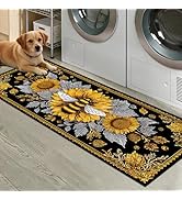 Sunflower Bee Laundry Room Rug Runner 47x20 Inch, Non Slip Waterproof Washable Kitchen Mat, Farmh...