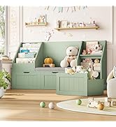 FOTOSOK 55.1’’ Kids Bookshelf with Reading Nook, Toy Storage Organizer with Seat Cushion and 3 Mo...