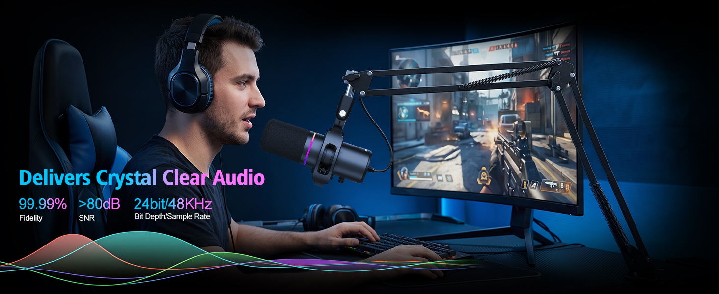 XLR/USB Gaming Microphone with Boom Arm
