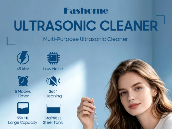 45KHz Ultrasonic Jewelry Cleaner, 5 Timer & 3 Power Modes, 35W Retainer Cleaner for Jewelr