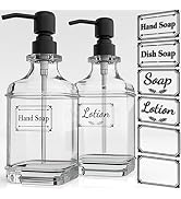GLADPURE Soap Dispenser - 2 Pack, 18 Oz Antique Design Thick Glass Hand Soap Dispensers; with 304...