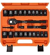 HORUSDY 1/2" Drive Impact Socket Set, 24-Piece Shallow Standard SAE (7/16"-1") and Metric (13-24m...