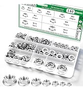 Aienxn 140PCS 7 Metric Sizes 304 Stainless Steel Hex Flange Nuts Assortment Kit -M3, M4, M5, M6, ...
