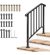 VIVOSUN Outdoor Handrail, 3 Step Stair Handrail, 40" x 36" Fits 1 to 3 Steps, Wrought Mattle Iron...