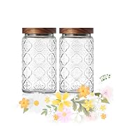 Vintage Glass Jars with Wood Lids - 2 PC 34 OZ Airtight Storage Canisters for Kitchen Pantry Bath...