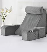 Vekkia Reading Pillow for Adults – Ergonomic 45° Wedge Back Support Chair for Sitting in Bed, XL ...