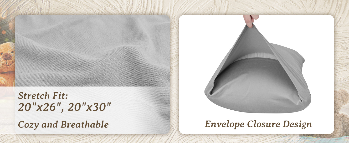 Standard/Queen Pillowcases with stretch fit, cozy breathability, and envelope closure design
