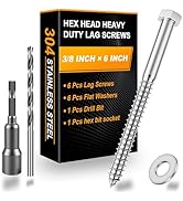 Xpokcai 6 Sets 3/8" x 6" Hex Head Lag Screws for Wood, Hex Head Lag Bolts,304 Stainless Steel 18-...