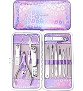 ZIZZON Nail Clippers Kit Manicure Pedicure set with Holographic Case(Purple)