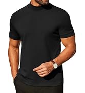 COOFANDY Mens Mock Turtleneck Shirts Casual Premium Cotton Short Sleeve Shirt Basic Half Neck T-S...