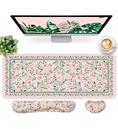 Pink Floral Desk Mat Set, Keyboard and Mouse Pad with Wrist Rest | 3-Piece 31.5 x 11.8 in Pink Mo...