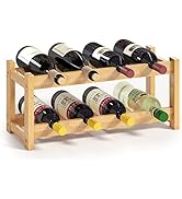 BAMEOS Wine Rack Free Standing 8 Bottle 2 Tier Bamboo Wine Racks Countertop Cabinet Wine Holder W...