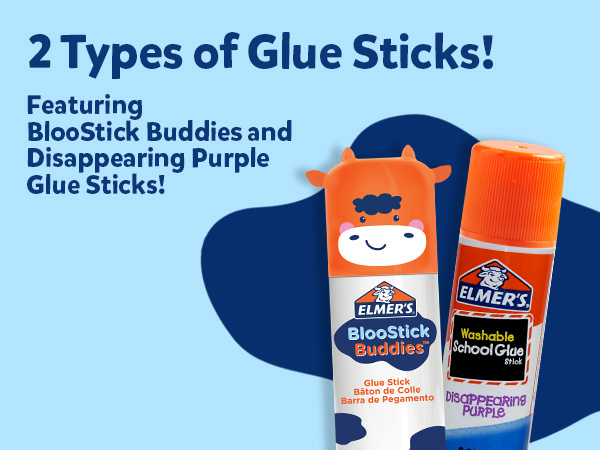 Elmer's Glue Sticks Combo Pack, BlooStick Buddies and Disappearing Purple Glue Sticks, 6g, 12 Count