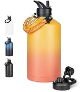 Fijinhom Gallon Water Bottle with Straw&Spout Lid, 304 Stainless Steel Water Jug with Handle and ...