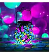 Bshine Mosaic Solar Lantern Outdoor Hanging Waterproof, Butterfly Mosaic Light Indoor Valentine's...