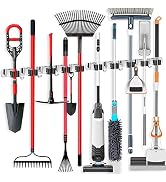 IMILLET 2 Pack Broom Holder Wall Mount, Broom Holder Stainless Steel 5 Racks with 4 Hooks Broom O...