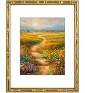 Golden State Art, 11x14 Picture Frame Gold - Solid Wood with Vintage Bamboo Design - 14x11 Matted...
