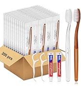 Gisdo 200 pcs Disposable Toothbrushes with Toothpaste Floss Individually Wrapped, 2 Color Disposa...