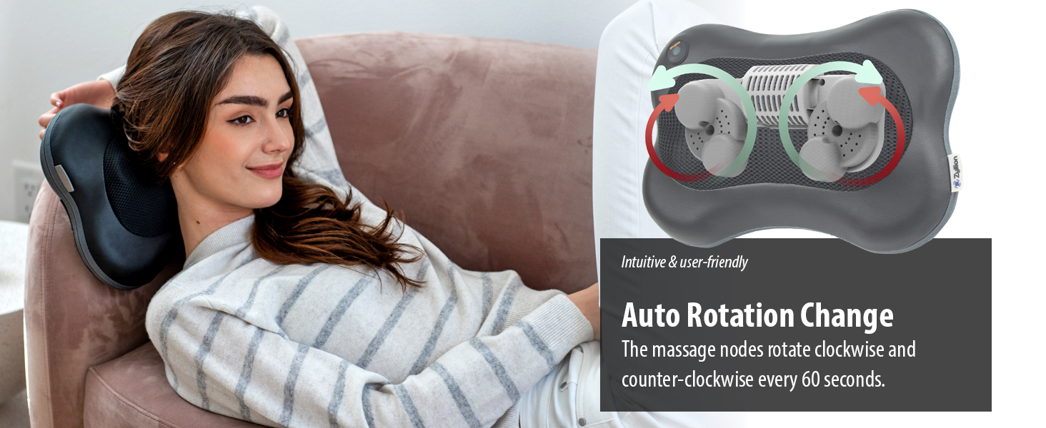 Intuitive massage nodes rotate clockwise and counter-clockwise every 60 seconds.