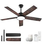 Ensenior 52 Inch Smart Ceiling Fans with Lights and Remote, Control via Alexa Google Voice App, 6...