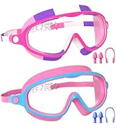 YLKJSWIM Swim Goggles for Kids 3-15 with Earplugs Large Frame Anti-Fog/UV Swimming Goggles for Bo...