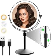 MIROAMZ 8" Lighted Makeup Mirror, 1X/10X Magnification Mirror with Light, Double Sided Dimmable M...