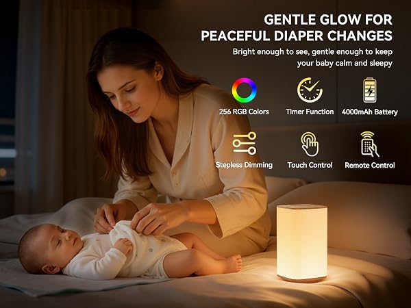 Soft nursery night light helps parents change diapers without waking baby
