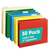 HERKKA Extra Capacity Hanging File Folders, 30 Pack Reinforced Letter Size Hanging Folders with H...