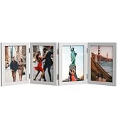WARM&LOVE 4 Picture Frame, 4x6 Four Folding Hinged Photo Frames, Rustic Wood Desk Family Photo Co...