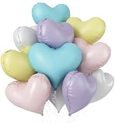 Pastel Colorful Heart Balloons, 10 Pcs 20 Inch Macaron Heart Shape Foil Mylar Balloons Rainbow Pr...