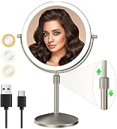 MIROAMZ 8" Lighted Makeup Mirror, 1X/10X Magnification Mirror with Light, Double Sided Dimmable M...