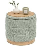 B FSOBEIIALEO Round Storage Ottoman with Tray, Folding Ottoman with Storage Coffee Table Foot Res...