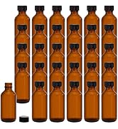 Bekith 30 Pack 2 oz Boston Round Glass Bottle with Black Caps, Amber