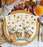 Horaldaily 100 Fall Disposable Paper Decorative Guest Napkins, Thanksgiving Autumn Harvest Orange...