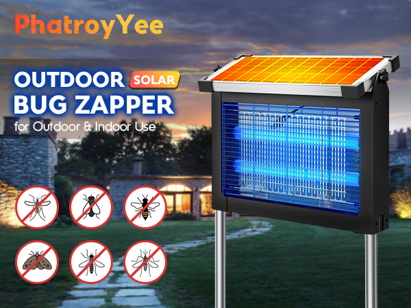 Solar Bug Zapper for Outdoor & Indoor, USB Rechargeable Mosquito Killer Lamp with UV Light