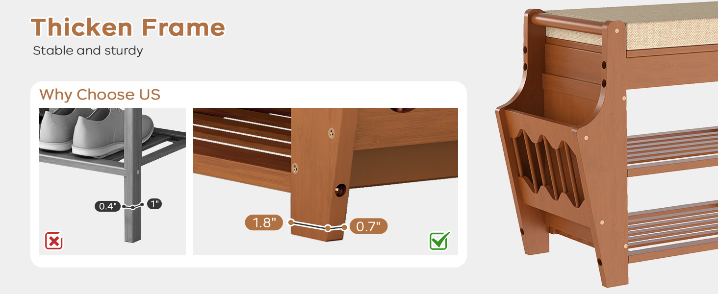 Shoe bench with thicken frame