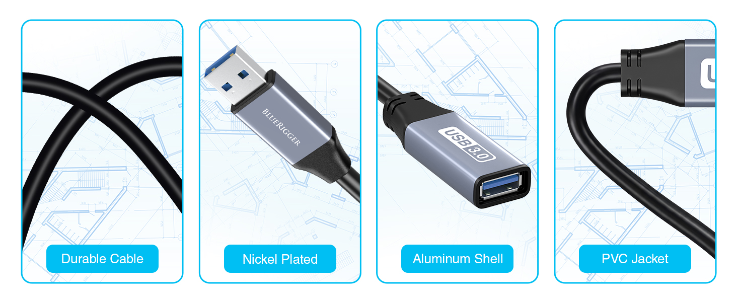 USB bluerigger Cable 10FT Type A Male to Female USB 3.0 usb extension cable keyboard usb cable 15 ft