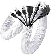 AGPTEK White Cable Sleeve Cover, 2 Pack 5ft - 1.2 inch Desk Cord Organizer Cable Hider, Home Offi...