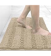 Grandaily Chenille Striped Bathroom Rug Mat, Extra Thick and Absorbent Bath Rugs, Non-Slip Soft P...